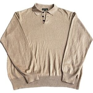Orvis Men's L Knit Polo Sweater Cotton Silk Cashmere Blend Tan 3 Button